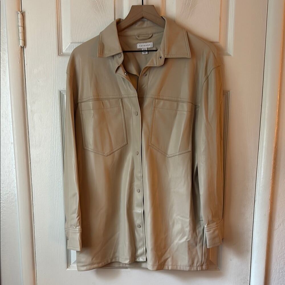 Topshop Tan Faux Leather Shirt Jacket size medium